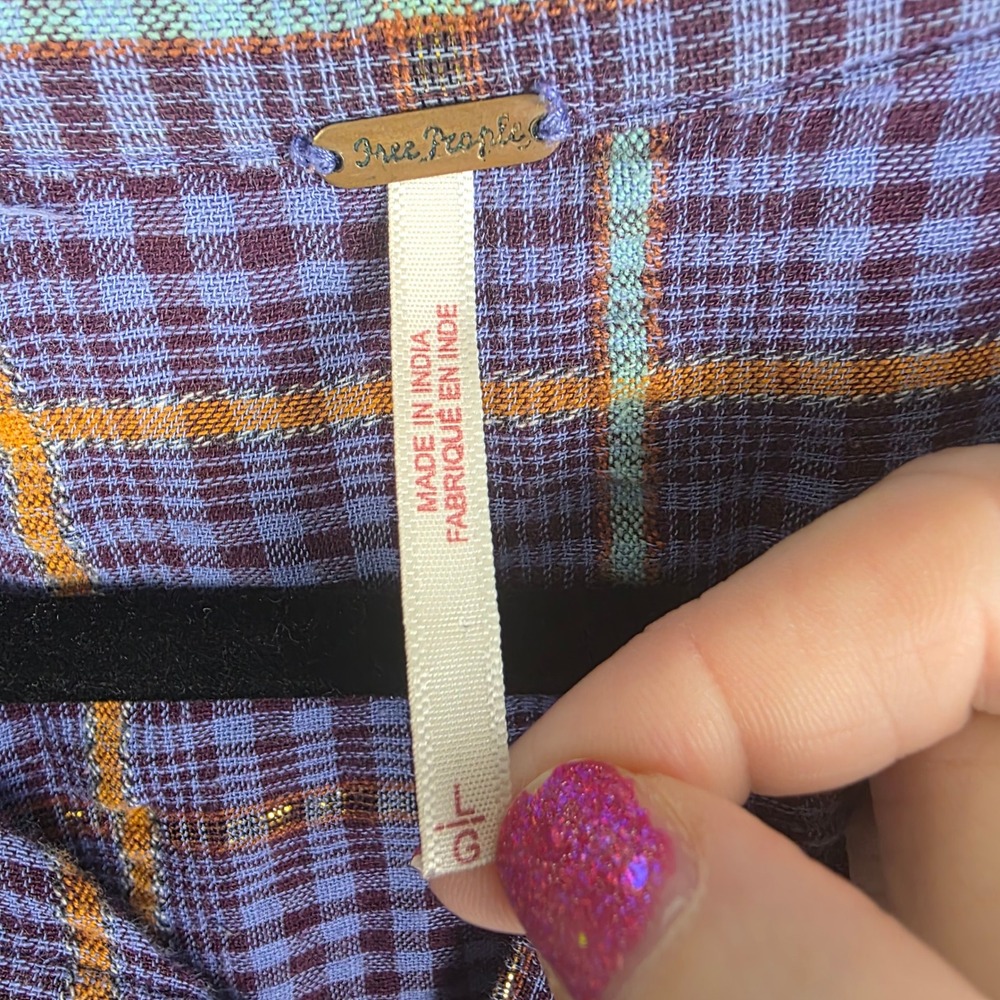 Free People Purple Plaid Metallic Button Down Shirt Oversized Large OB1029279 - Picture 4 of 7